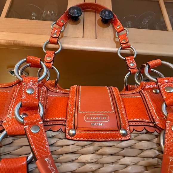 Coach Hampton Exotic Straw Satchel Tote - Picture 3 of 8